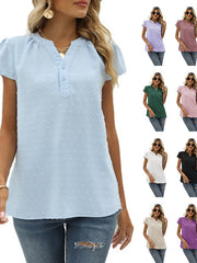 Blouse Jacquard Solid / Plain Color Daily V Neck Cap Sleeve Summer Light Blue Black White Pink Dark Pink for Women
