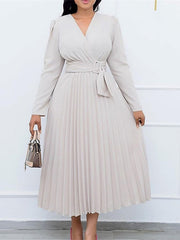 Black Dress A Line Dress Modern Dress Long Dress Maxi Dress Black White Blue Long Sleeve Pure Color Pleated Winter Fall Autumn V Neck Fashion Winter Dress Fall Dress S M L XL 2XL for Women