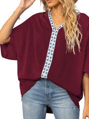 Blouse Chiffon Thin Solid / Plain Color Basic V Neck Batwing Sleeve Summer Black White Wine Blue Dark Blue for Women