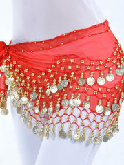Belly Dance Hip Scarf Coin Sequin Women's Training Chiffon / Ballroom Gold Coin Belt
