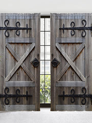 Blackout Curtain Drapes Farmhouse Grommet/Eyelet Barn Wood Door Curtain Panels For Living Room Bedroom Door Kitchen Window Treatments Thermal Insulated Room Darkening