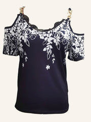 Blouse T shirt Floral Strappy Shoulder Venting Daily V Neck Regular Summer White Dark Red Pink Red Blue for Women
