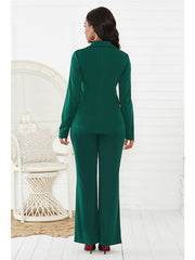 Blazer Office Suit Pants Sets Basic Green Black Office Wear to work Solid Color Shirt Collar S M L XL for Women