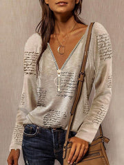 Blouse Zip Up Text Regular Spring & Fall Green Fuchsia khaki Grey White for Women