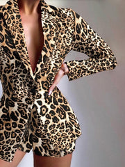 Blazer Shorts Sets Basic Sexy Leopard Blue Formal Office Dailywear Geometric Shorts S M L XL 2XL for Women