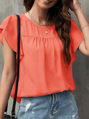 Blouse Ruffle Solid / Plain Color Basic Round Neck Petal Sleeve Summer Black White Pink Blue for Women