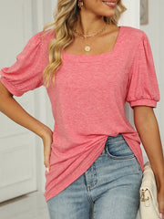 Blouse Solid / Plain Color Basic Square Neck Puff Sleeve Regular Summer Black White Pink Purple Green for Women