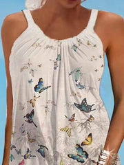 Beach Dress Beach Wear Mini Dress Print Tropical Fashion Butterfly Spaghetti Strap Sleeveless Loose Fit Outdoor Daily Beige Summer Spring S M L XL for Women