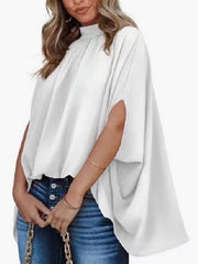 Blouse Dolman Solid Color Basic High Neck Batwing Sleeve Summer Light Blue Black White Blue Brown for Women