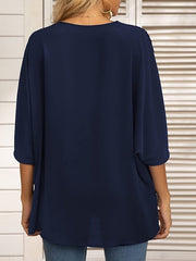 Blouse Chiffon Thin Solid / Plain Color Basic V Neck Batwing Sleeve Summer Black White Wine Blue Dark Blue for Women