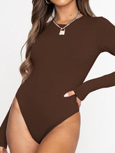 Bodysuit Black White Red Plain Long Sleeve Casual Basic Stretch Round Neck S for Women