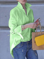 Blouse Shirt Patchwork Button-Down Solid / Plain Color Basic Classic Modern Shirt Collar Flared sleeves Regular Spring & Fall Green Purple Pink White for Women