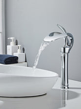 Black Bathroom Sink Mixer Faucet Waterfall Spout, Brass Basin Taps Single Handle One Hole Vessel Bathroom Tap with Hot and Cold Switch Golden Grey Chrome