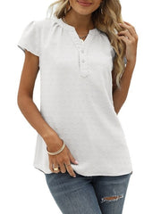 Blouse Jacquard Solid / Plain Color Daily V Neck Cap Sleeve Summer Light Blue Black White Pink Dark Pink for Women