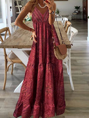 Boho Dress Long Dress Maxi Dress Green Purple Pink Sleeveless Abstract Print Spring Summer V Neck Classic S M L XL for Women