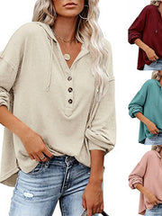 Blouse Drawstring Hooded Plain Simple Basic Daily Hooded Regular Spring & Fall Green Pink Red Beige Grey for Women