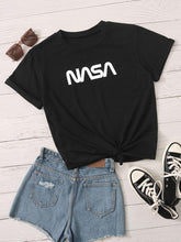 Black Letter Graphic Short Sleeve Tee for Women