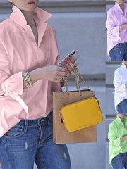 Blouse Shirt Patchwork Button-Down Solid / Plain Color Basic Classic Modern Shirt Collar Flared sleeves Regular Spring & Fall Green Purple Pink White for Women