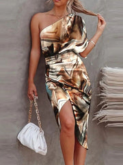 Bodycon Sheath Dress Midi Dress Light Green Pink Wine Short Sleeve Letter Ruched Spring Summer One Shoulder Stylish Weekend S M L XL XXL for Women