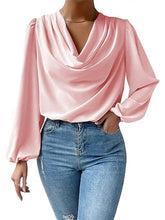 Blouse Solid Colored Basic V Neck Puff Balloon Standard Spring, Fall, Winter, Summer Black Blue Purple Pink Apricot for Women