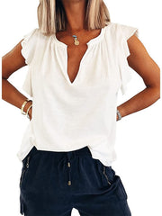 Blouse T shirt Basic Plain Daily V Neck Sleeveless Regular Summer Green White Pink Light Blue for Women