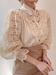 Blouse Hole Solid Colored Elegant & Luxurious Shirt Collar Standard Winter Black Apricot White for Women