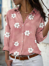 Blouse Pink Blue Green Floral Floral Print Button Daily Basic Shirt Collar S for Women