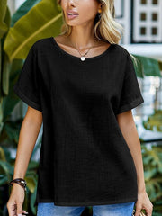 Blouse Loose Solid / Plain Color Basic Round Neck Summer Light Blue Black White Pink for Women