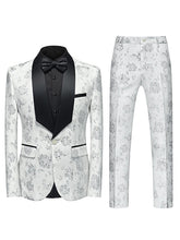 Black White Pink Men's Party Prom Tuxedos 2 Piece Shawl Collar Floral Slim Fit Single Breasted One-button