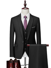 Black White Champagne Men's Wedding Party / Evening Suits 3 Piece Solid Colored Standard Fit Single Breasted One-button