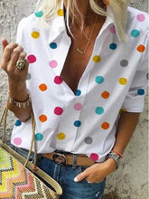 Blouse Button Front Round Dots Regular Spring & Fall Blue Red Grey White for Women