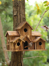 Bird House for Outside, 6 Holes Handmade Wooden Bird House, Retro Villa Style Large Bird House for Outside Birds, Backyard Patio Decorations
