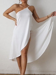 Beach Dress Resort Wear Beach Wear Midi Dress Backless Casual Plain Halter Sleeveless Loose Fit Outdoor Vacation Black White Spring Summer S M L XL for Women