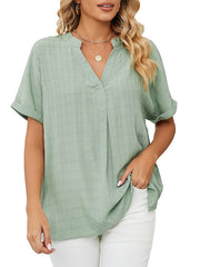 Blouse Solid / Plain Color Basic V Neck Regular Summer claret Black White Pink Navy Blue for Women