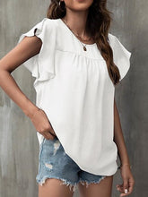 Blouse Ruffle Solid / Plain Color Basic Round Neck Petal Sleeve Summer Black White Pink Blue for Women