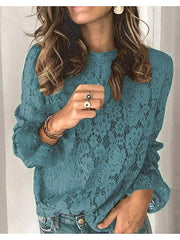 Blouse Lace Solid / Plain Color Lace Regular Spring & Fall Green Blue Brown Rose Red Black for Women