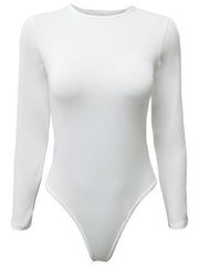 Bodysuit Black White Red Plain Long Sleeve Casual Basic Stretch Round Neck S for Women