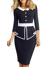 Blazer Dress A Line Dress Church Dress Midi Dress Black White 3/4 Length Sleeve Striped Ruched Fall Winter Autumn Shirt Collar Work Slim S M L XL XXL for Women