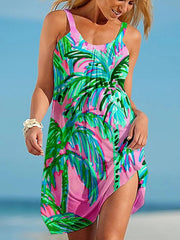 Beach Dress Resort Wear Beach Wear Mini Dress Print Tropical Fashion Rainbow Spaghetti Strap Sleeveless Loose Fit Outdoor Daily Rainbow Yellow Summer Spring S M L XL for Women