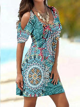 Beach Dress Beach Wear Mini Dress Cold Shoulder Print Hot Romantic Graphic Crewneck Short Sleeve Regular Fit Vacation Going out White Red Summer S M L XL for Women