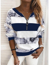 Blouse Striped Color Block Daily Blouse Shirt Long Sleeve Print V Neck Loose Blue Pink Yellow S for Women