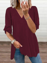Blouse Shirt Basic V Neck Plain Modern V Neck Puff Balloon Regular Summer Blue White Black Grey Red for Women