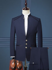 Black Burgundy Dark Blue Men's Party / Evening Ceremony Valentine's Day Suits 2 Piece Notch Solid Color Slim Fit Single Breasted Three-buttons