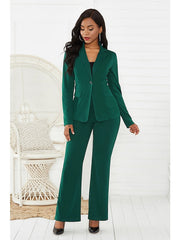 Blazer Office Suit Pants Sets Basic Green Black Office Wear to work Solid Color Shirt Collar S M L XL for Women