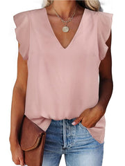 Blouse Loose Solid / Plain Color Basic V Neck Flutter Sleeve Summer Black White Yellow Pink Green for Women