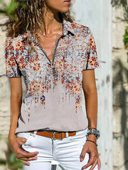 Blouse T shirt Zipper Print Multi Color Tropical Shirt Collar T-shirt Sleeve Regular Spring & Fall Pattern 5 Pattern 7 Pattern 8 for Women