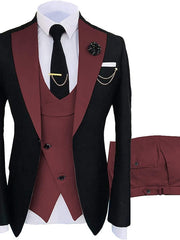 Black Beige Burgundy Men's Wedding Suits 3 Piece Solid Colored Tailored Fit Single Breasted One-button