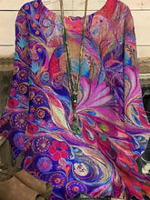 Blouse Yellow Blue Purple Tie Dye Plain Patchwork Print Long Sleeve Daily Going out Streetwear Crewneck Regular Loose Fit Plus Size Dolman Sleeve L for Women
