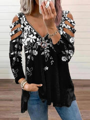 Blouse Cut Out Butterfly Regular Spring & Fall Black And White Black Blue Purple Orange for Women