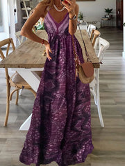 Boho Dress Long Dress Maxi Dress Green Purple Pink Sleeveless Abstract Print Spring Summer V Neck Classic S M L XL for Women